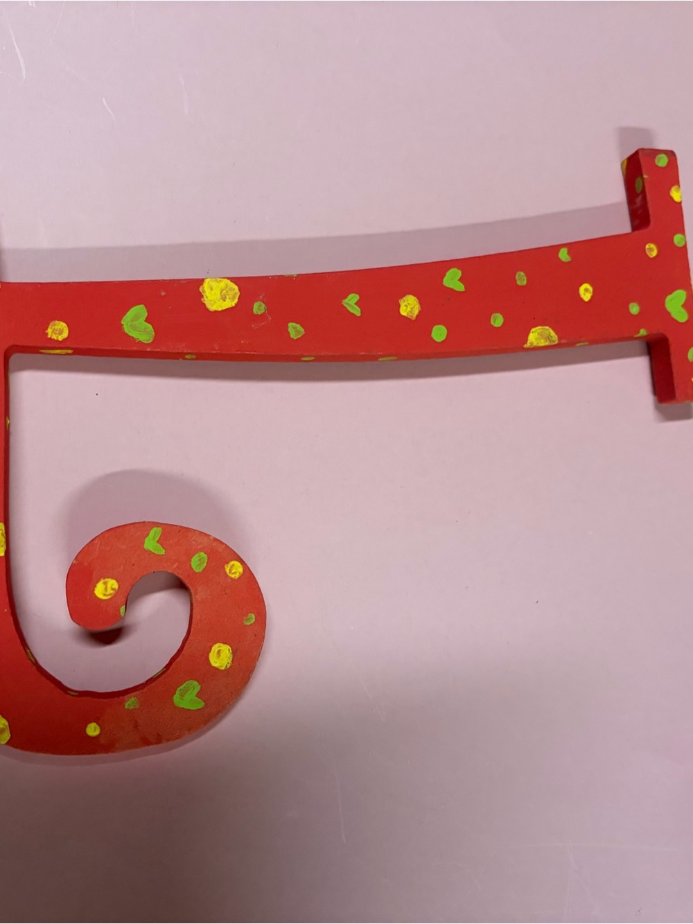 Hand-Painted Letter L Red Decorative with Green and Yellow Dots - Brand